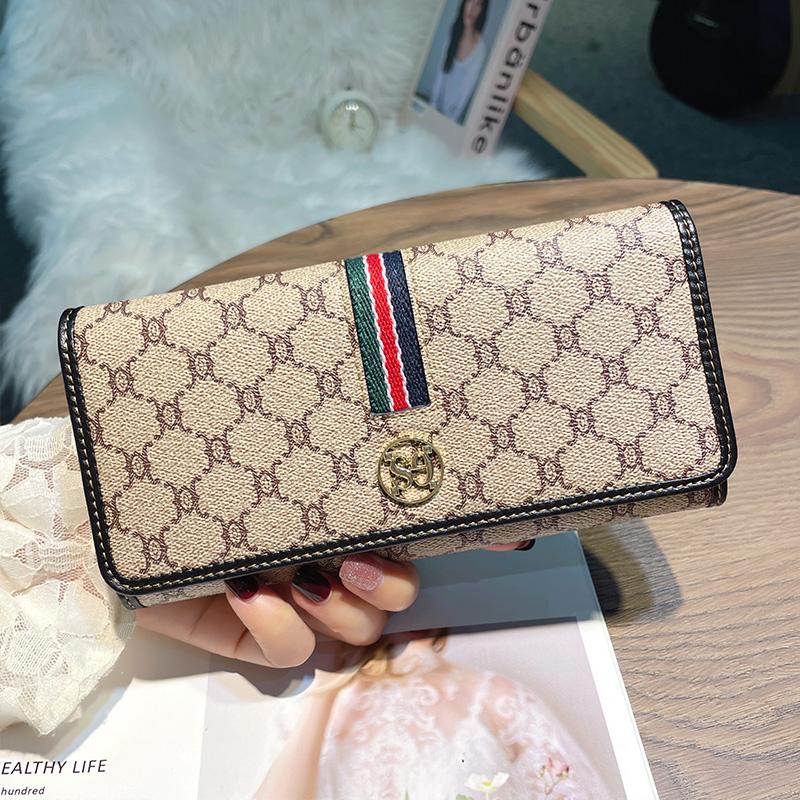 Echtes Leder Damen Geldbörsen Lange Geldbörse Triumphbogen Damen Geldbörse Mit Streifenband Hohe Kapazität Rindsleder Clutch schwarz