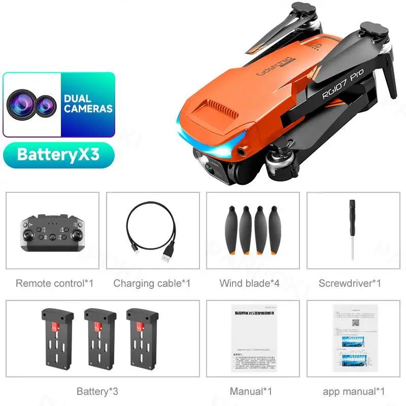 2024 Neue RG107 Pro Drohne Hindernisvermeidung ESC HD Dual Kamera WIFI FPV Drohne Fernbedienung Quadcopter Spielzeug Geschenk 3 battery orange