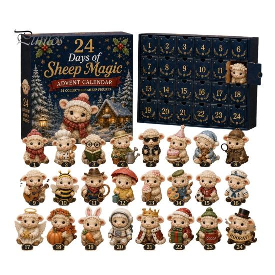 Einzigartige Weihnachtsgeschenke für Sie Magischer Tier-Adventskalender, 24-Tage Hochlandkuh/Katze/Schaf/Rotkehlchen Acryl-Ornament-Set, Rustikale Feiertagsdekorationen E black