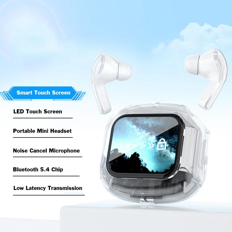 Drahtlose Kopfhörer mit intelligentem Touchscreen und geringer Latenz, HiFi-Stereo-Musik-Headset, digitales Display, Rauschunterdrückung, Kopfhörer mit Mikrofon weiß