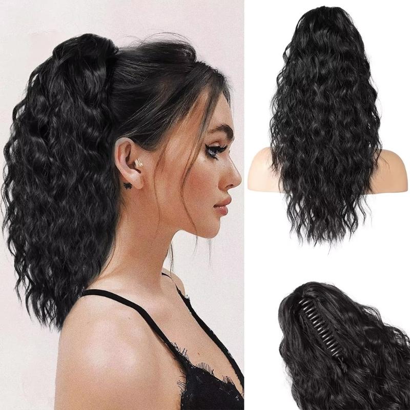 18 Zoll Synthetische Wellige Lockige Pferdeschwanzverlängerung Klaue Clip-On Haarteil Für Frauen Natürliches Falsches Haarteil Pferdeschwanz Perücke Welle Griff Pferdeschwanz 1B brown