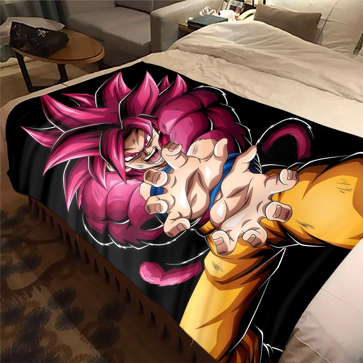 1 Stück Son Goku Druck Flanelldecke, Hohe Qualität für alle Jahreszeiten, Heimdekoration, Wärme und Komfort, Perfekt für Weihnachtsgeschenke 80cm x 120cm