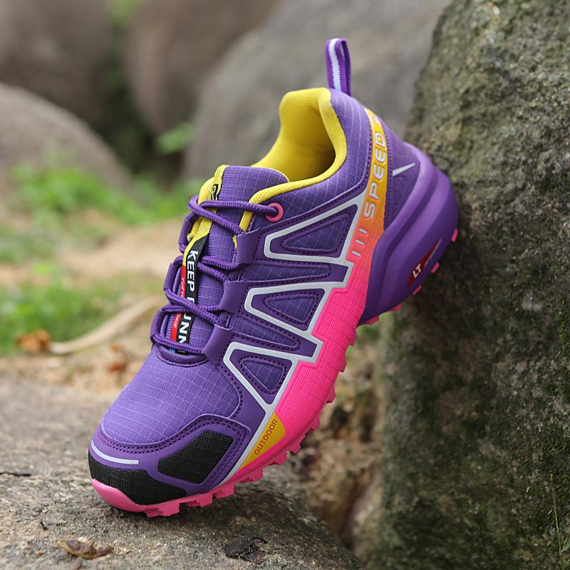 Damen-Outdoor-Wanderschuhe, leichte, verschleißfeste Damen-Bergsteiger-Wanderschuhe, wasserdichte große Leder-Sportschuhe 39 violett