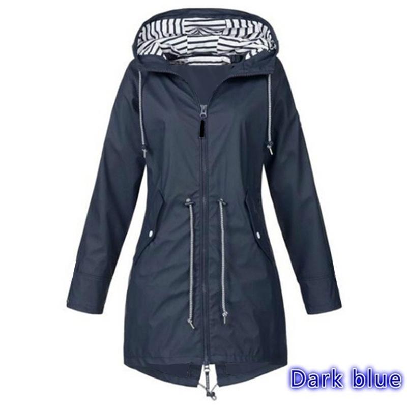 Damen Regenjacke Langarm Regenmantel Wandern Laufmantel Modejacken 4XL dunkelblaue