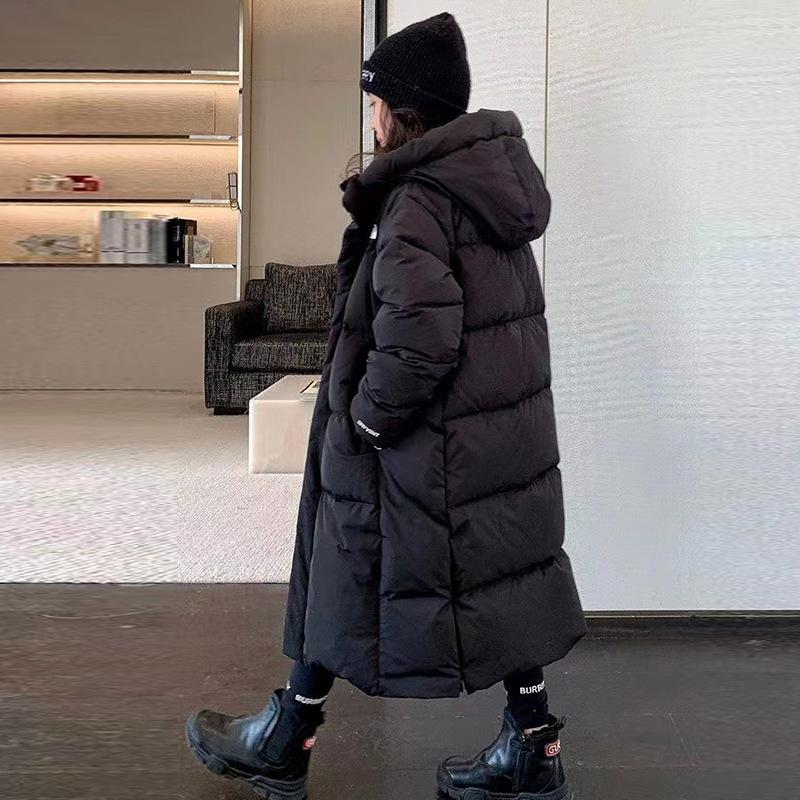 Winterkleidung Mädchen Dicke Warme Lange Parkas Mode Lässig Mit Kapuze Daunenjacken Kinder Oberbekleidung Kind Mäntel Mode 160cm schwarz