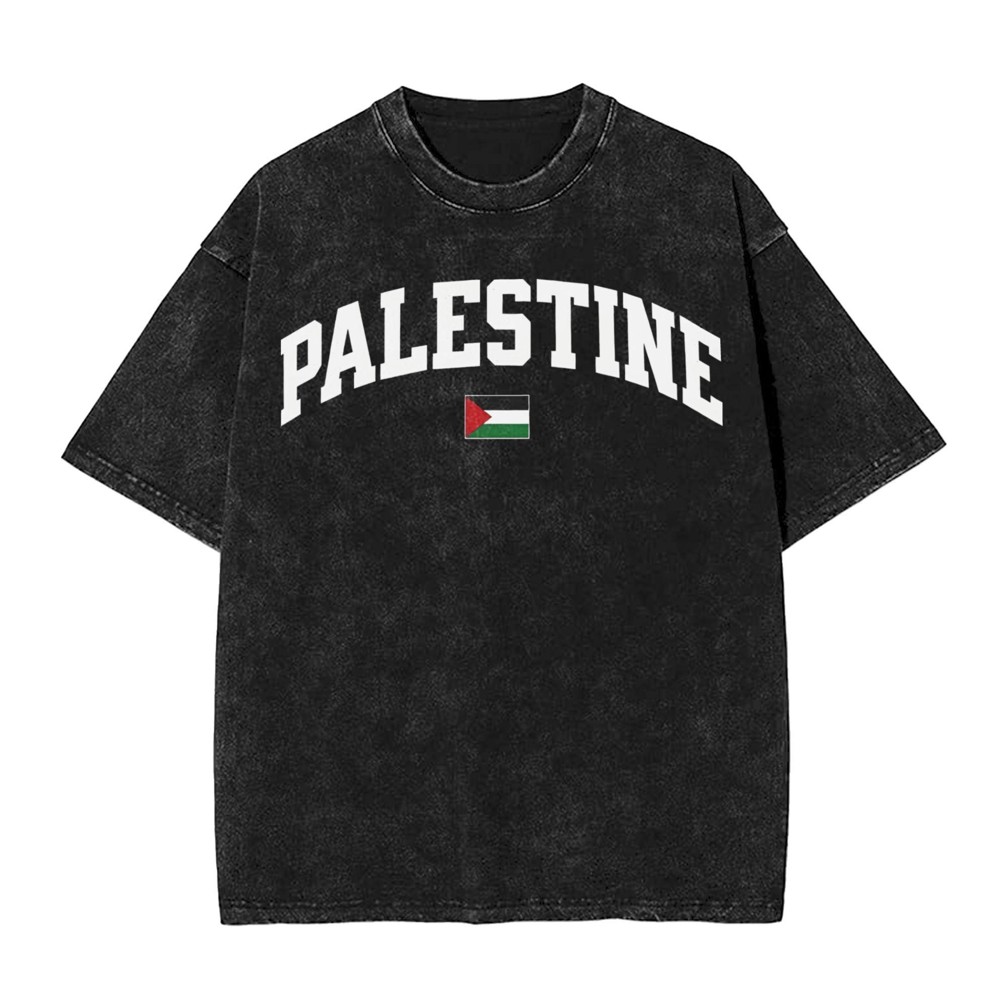 Paar T-Shirt Palästina Flagge Gewaschene T-Shirts Hippie Sommer T-Shirts Y2K Spaß Custom DIY Freizeitkleidung Geschenk XL