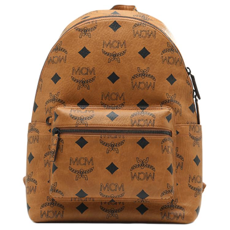 MCM Maxi Großes Logo Design Monogramm Druck Klassisch Nieten Beschichtetes Canvas Rucksack Unisex Rucksack Braun Cognac MMKDAVE01CO001 Basic Set (Bag+Dust Bag)