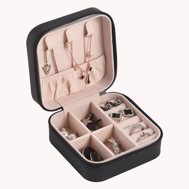 Drop Shipping Schmuck Organizer Display Reise Schmuck Fall Boxen Reise Tragbare Schmuck Box Reißverschluss Leder Lagerung Organizer schwarz