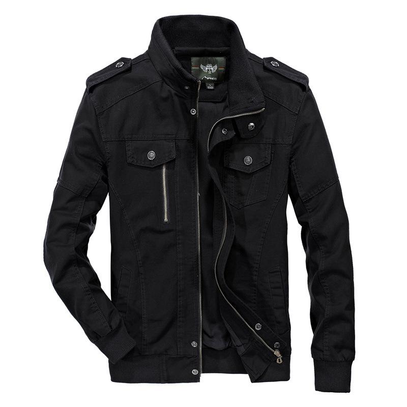 Herren Herbstjacke Jacke gewaschene Baumwolle Militär dünne Jacke Jacke große Größe L schwarz