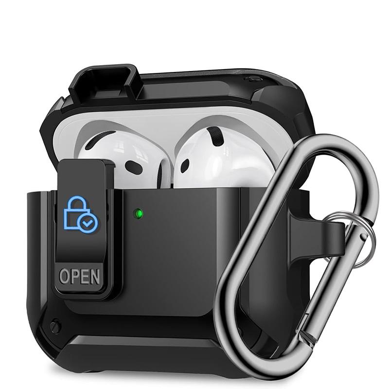 Schalterschloss Stoßfeste Kopfhörerhülle für Airpods 4 2024 Rüstung Luxus-Ohrhörer-Kopfhörerabdeckung für Airpods 4 Ladebox Coque For Airpods 4 2024 schwarz