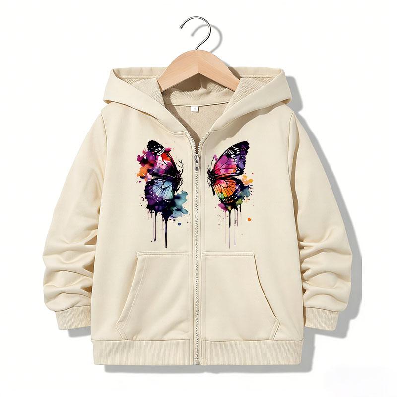 Kinderkleidung Reißverschluss Hoodie Lustig Lässig Schmetterling Buchstaben Hoodies Jacken Jungen Mädchen Y2k Zip Up Sweatshirt Hoodies 150 white