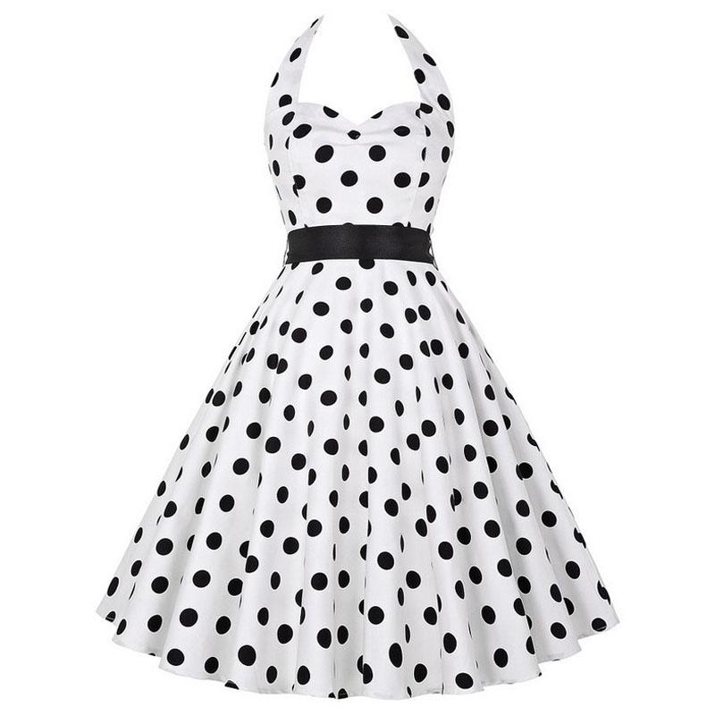 Sexy Retro Rotes Polka Dot Kleid Audrey Hepburn Vintage Neckholder Kleid 50er 60er Gothic Pin Up Rockabilly Kleid Plus Size Robe L white