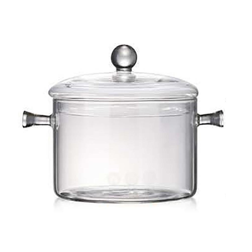 Glas Nudelschalen Hitzebeständiges Glas Kochtopf mit Deckel Stieltopf für Suppe Pasta Baby weiß