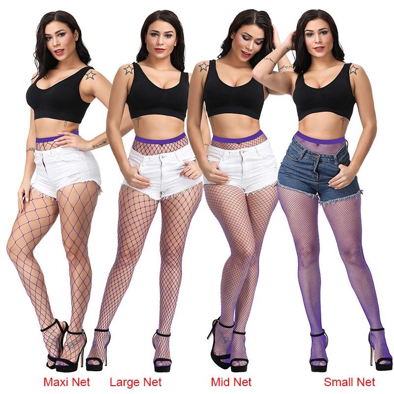 Lange sexy Netzstrümpfe für Damen, Fischnetz-Strumpfhose, Netz-Nylon-Strumpfhose, Dessous, Haut, Oberschenkelhohe Strümpfe Mid Net violett