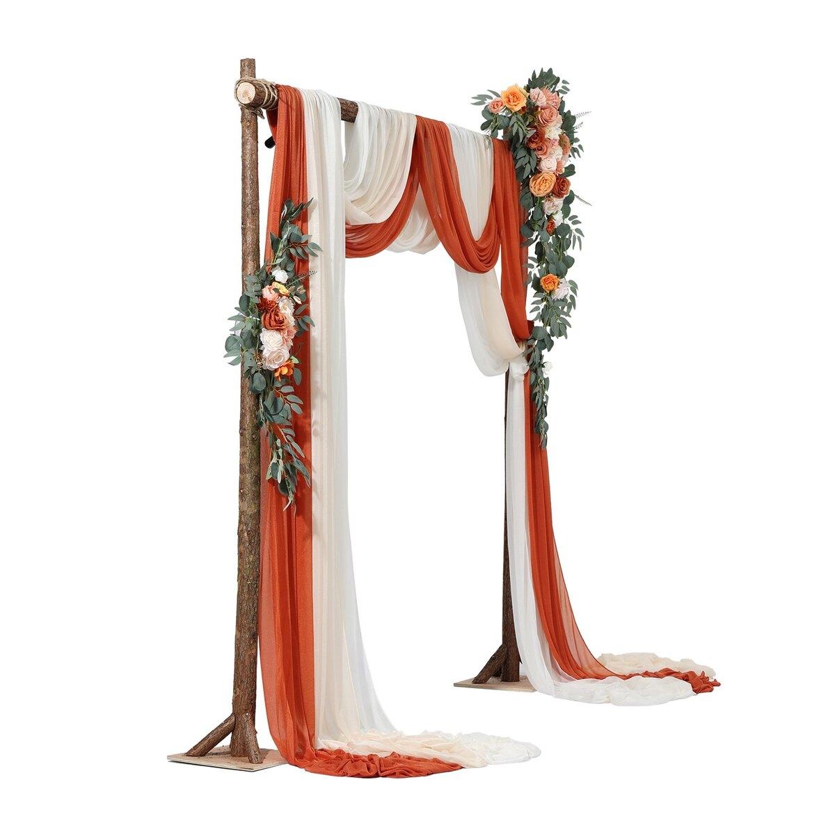 Künstlicher Hochzeitsbogen Blumen Set Orange Mit 2 Stück Blumen 3 Stück Vorhänge