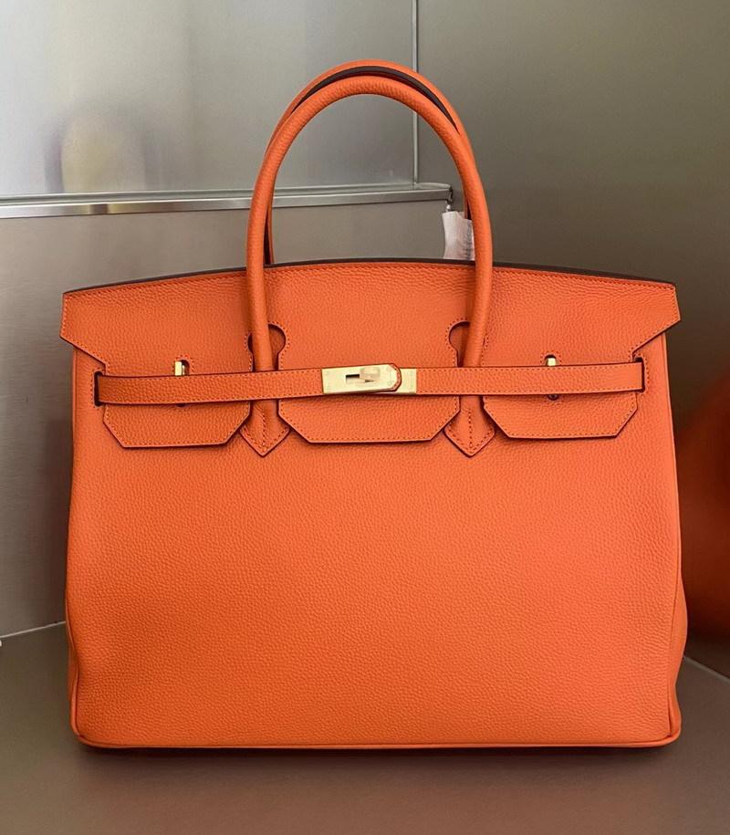 ML2024 Neue Top Layer Rindsleder 40cm Platin Tasche Große Tasche Handtasche Echtes Leder Damen Tasche 40x20x31cm orange
