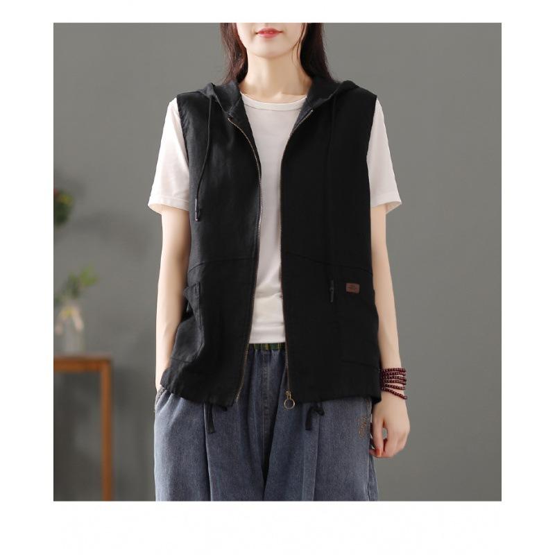 Damenweste Wintermantel Damen Lässig Tasche Kapuze Weste Weibliche Ärmellose Jacke L schwarz
