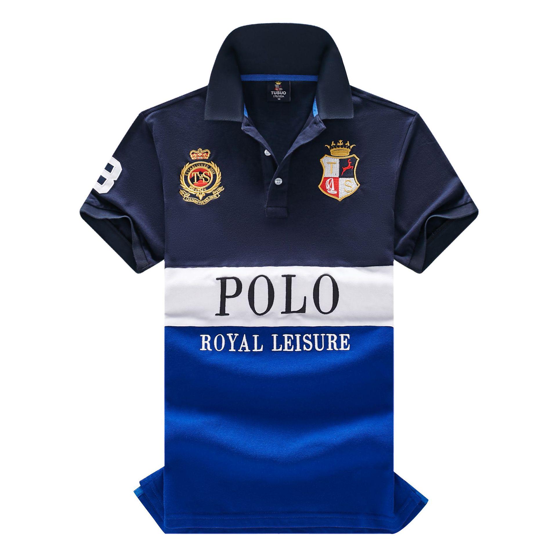 Europäisches und amerikanisches Herren-Kurzarmpolo – Britischer sportlich-lässiger Stil, Baumwolle, bestickt, Übergrößen 2XL