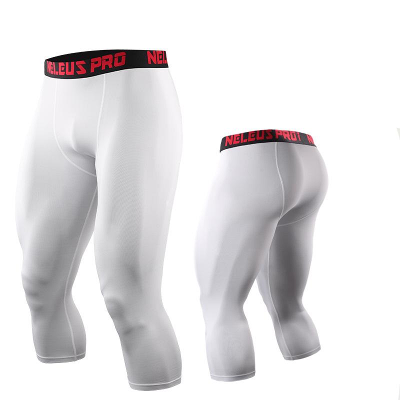 8 Farben Männer Sport Cropped Pants Laufhose Gym 3/4 Hose Bodybuilding Männlichen elastische Fitness Leggings Jogger M weiß