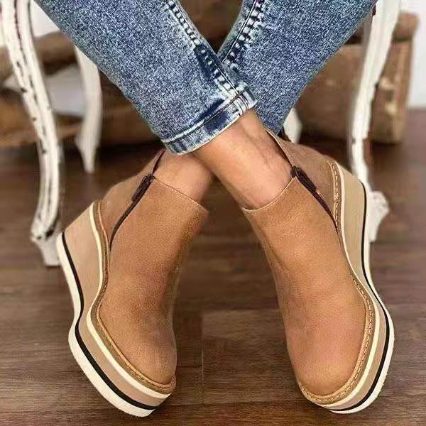 Neue Winter Mode Damen Kurze Stiefel Ankle Boot Leder Boot Keil Schuhe Stiefel Damen Casual Schuhe Für Frauen 41 khaki