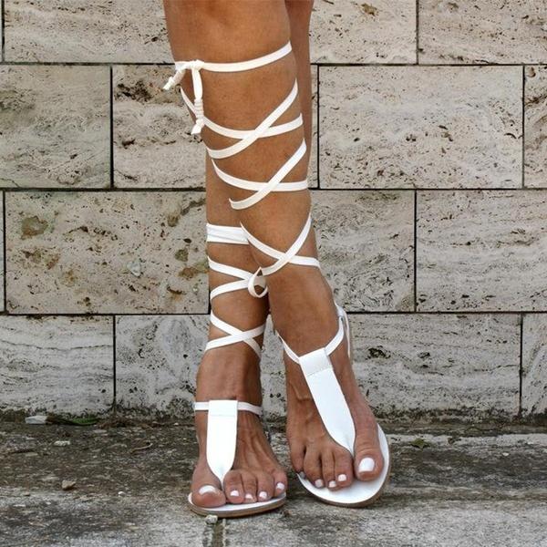 Frauen Sexy Ausschnitte Corss Lace Up Sandalen High Top Frauen Flache Sandalen Damen Kniehohe Gladiator Sommer Schuhe Mädchen sandalen 35 weiß