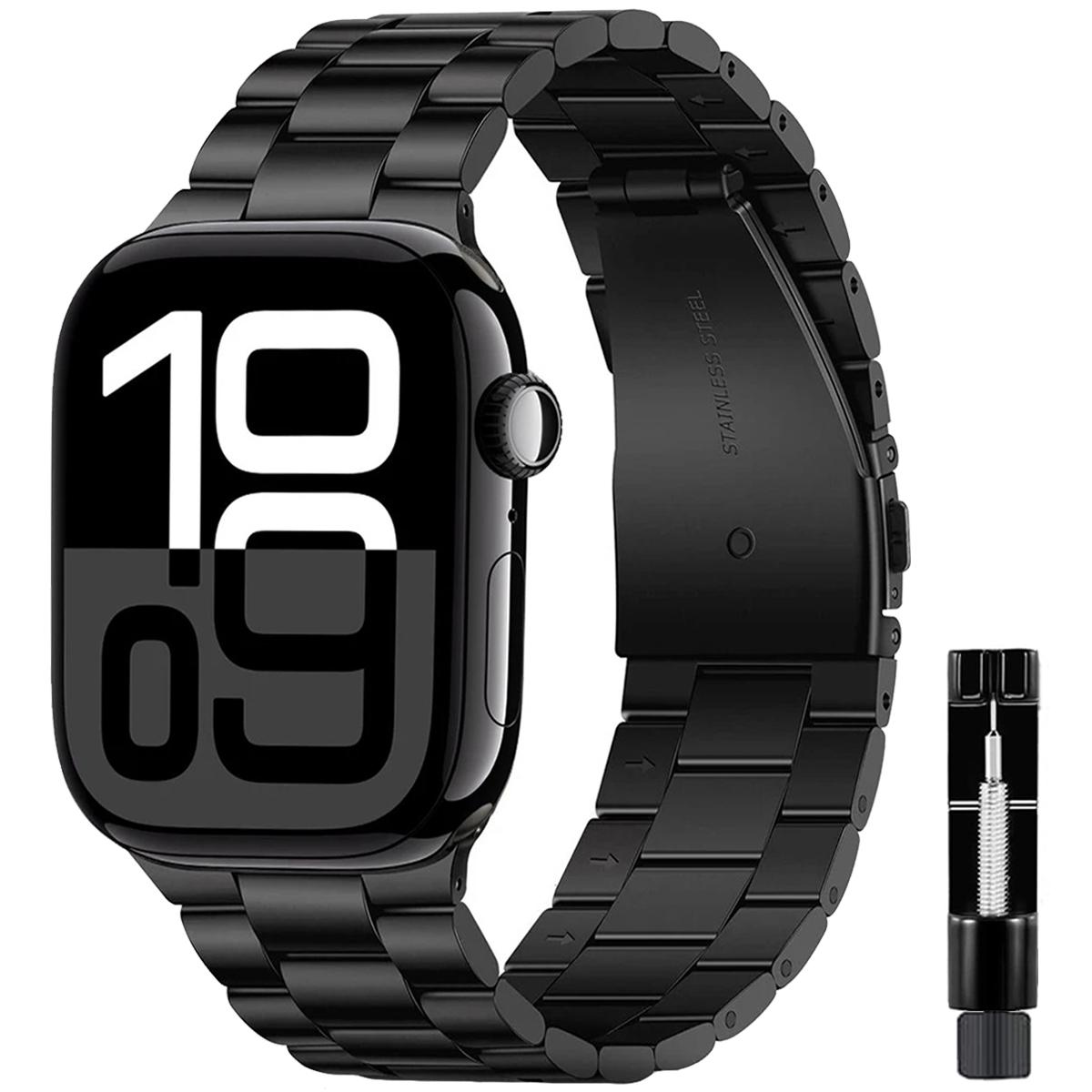1 Stück Edelstahl Ersatzarmband für Apple Watch Band 38/40/41/42/44/45/49/46MM Für Apple Watch Armband Ultra 11 10 9 8 7 6 5 4 3 2 1 SE Band 42/44/45/49/S11/S10-46mm schwarz