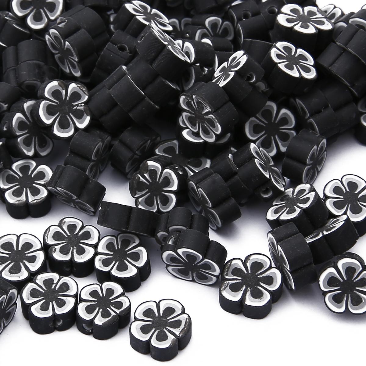 30 teile/beutel 10mm Blume Form Ton Spacer Perlen Polymer Clay Perlen Für DIY Schmuck Machen Armband Halskette Handgemachte Accessoires schwarz