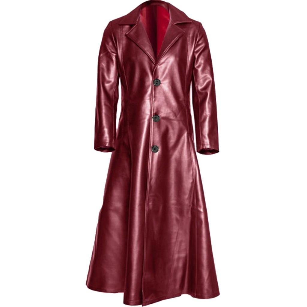 Herrenmode Gothic Langer Mantel Ledermantel Kunstlederjacke Jacken S-5XL XXXXXL rot