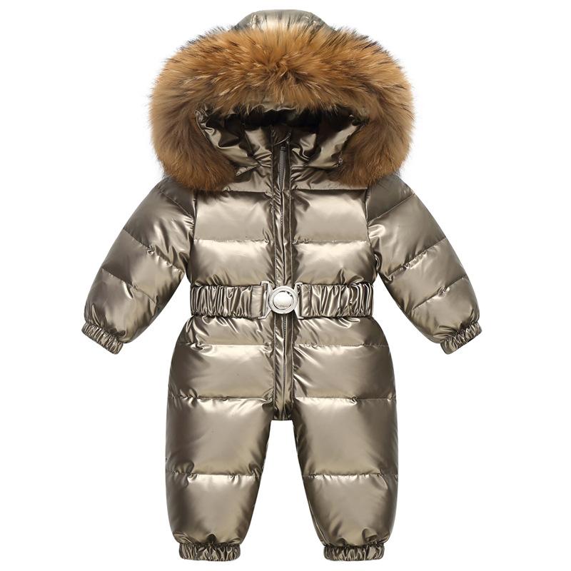 Winter Ski Set Baby Overall Junge Overalls Warme Daunenjacke Kinder Kleinkind Mädchen Kleidung Kinder Kleidung Kunstpelz Mantel 120cm gold