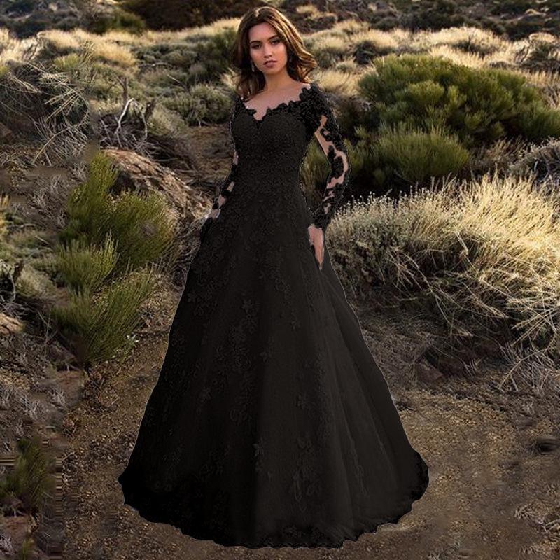 Europäisch-Amerikanisches Spitzen-Off-Shoulder-Langarm-Weißes Brautkleid XXXL schwarz