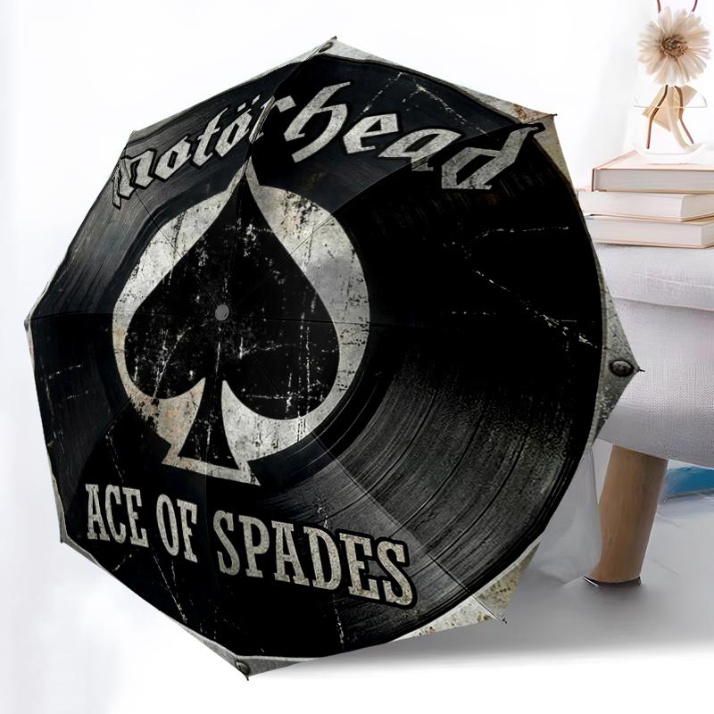 Automatisches Öffnen und Schließen 8-Rippen-Regenschirm, Motorhead Ace Of Spades Regenschirm, Festlicher Digitaldruck-Regenschirm - Robust für Urlaubsreisen & Tägliche Fahrten