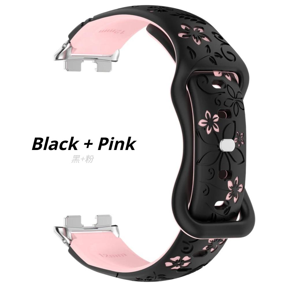 Silikon 3D Graviertes Blumenarmband für Huawei Band 11 Pro Armband Smartwatch Atmungsaktives Armband für HUAWEI Band 8 9 10 11 Armband Huawei Band 11/11Pro schweinchen rosa