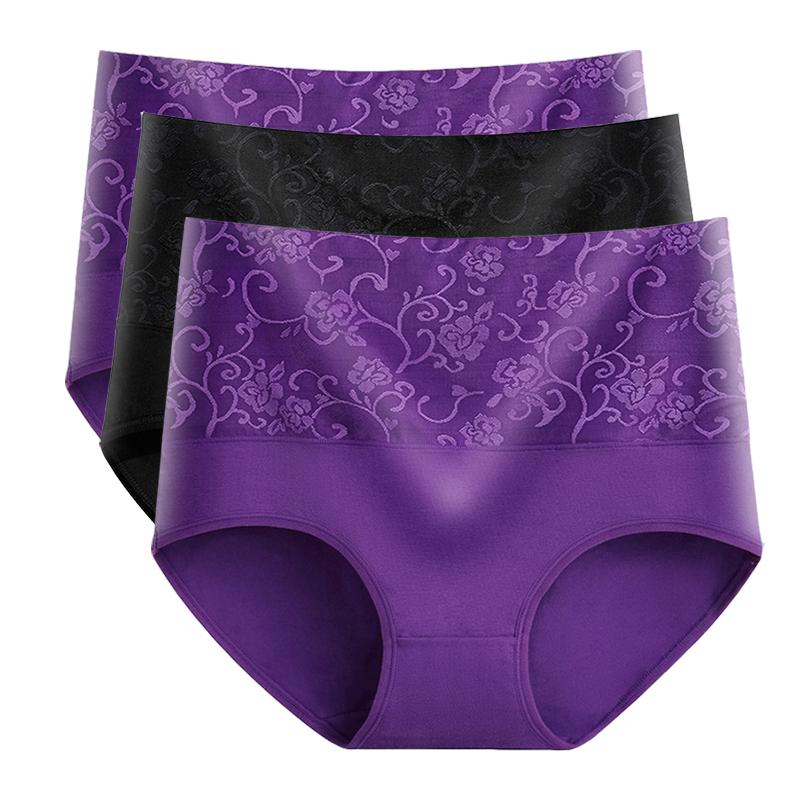 M-5XL Slips für Damen Hohe Taille Bauchweg-Unterwäsche Baumwolle Nahtlose Slips Mädchen Übergröße Unterhose Intimates Weiblich 3 Stück/Los L black