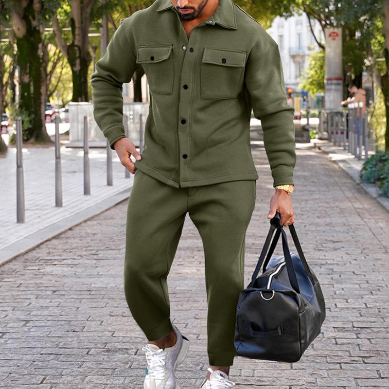 Herren Herbst- & Winter Wildleder Slim Fit Jacken- und Hosen-Set - Europäischer & Amerikanischer Stil L armee grüne