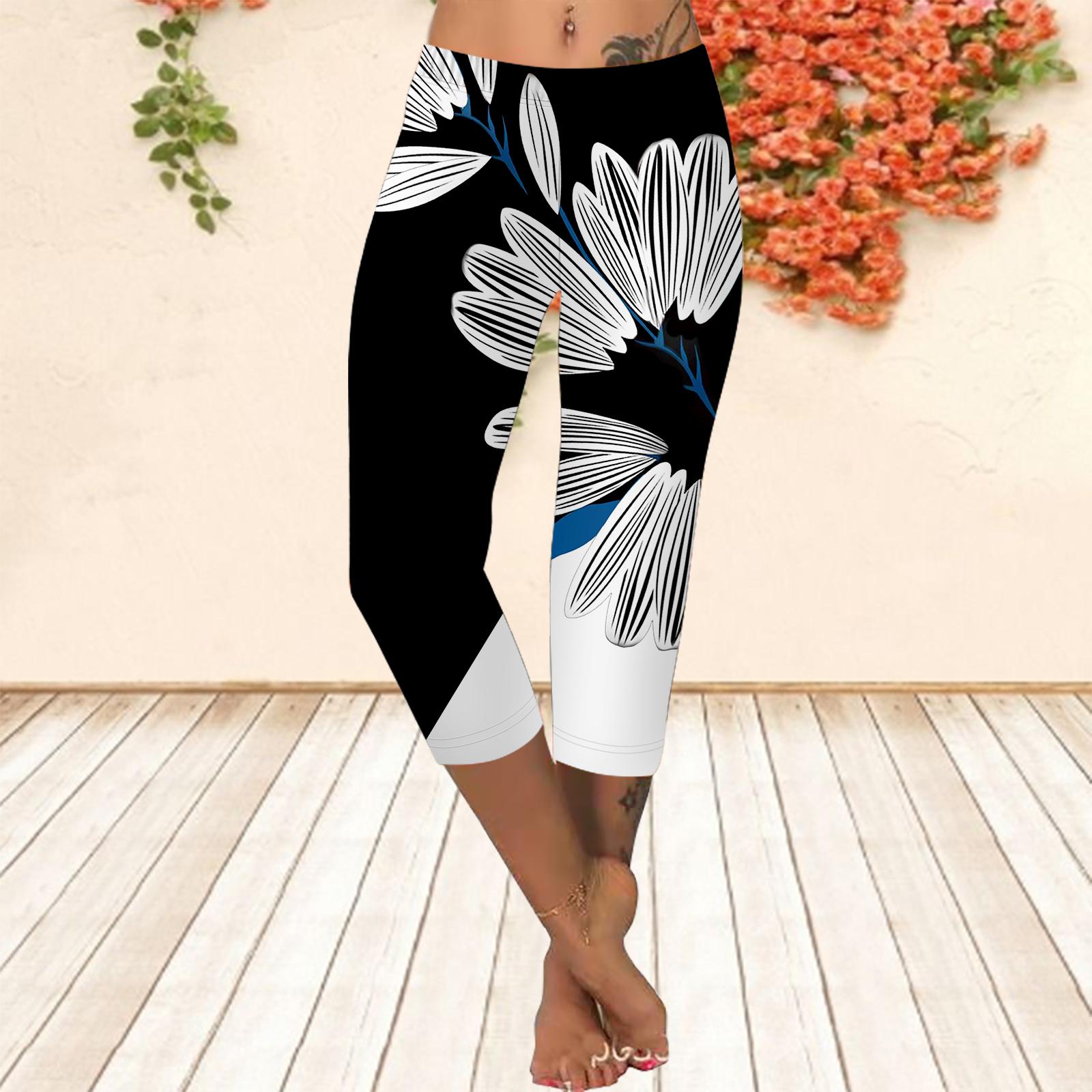 Lange Hosen, kurze Leggings für den Sommer, kurze, enge Hosen, Leggings in Übergröße, Slim Fit-Hose für Damen mit 3D-Schwarz-Weiß-Rosen-Aufdruck 4XL schwarz