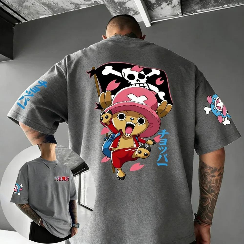 Unisex Baumwoll-T-Shirt ONE PIECE Tony Tony Chopper Sommer Baumwolle Streetwear Oversized Harajuku Anime Aufdruck Groß Locker Kurzarm 4XL beige