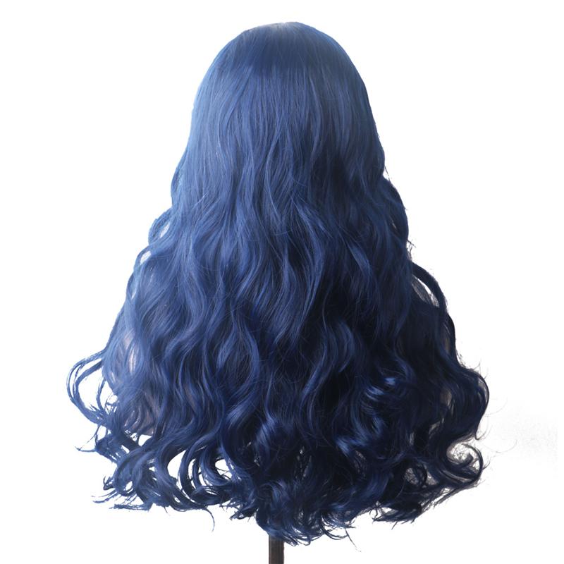 WoodFestival Kunsthaar-Cosplay-Perücke, grau, lange Perücken für Frauen, blond, rosa, rot, schwarz und weiß, grün, braun, blau, lila gefärbt 28inches blue