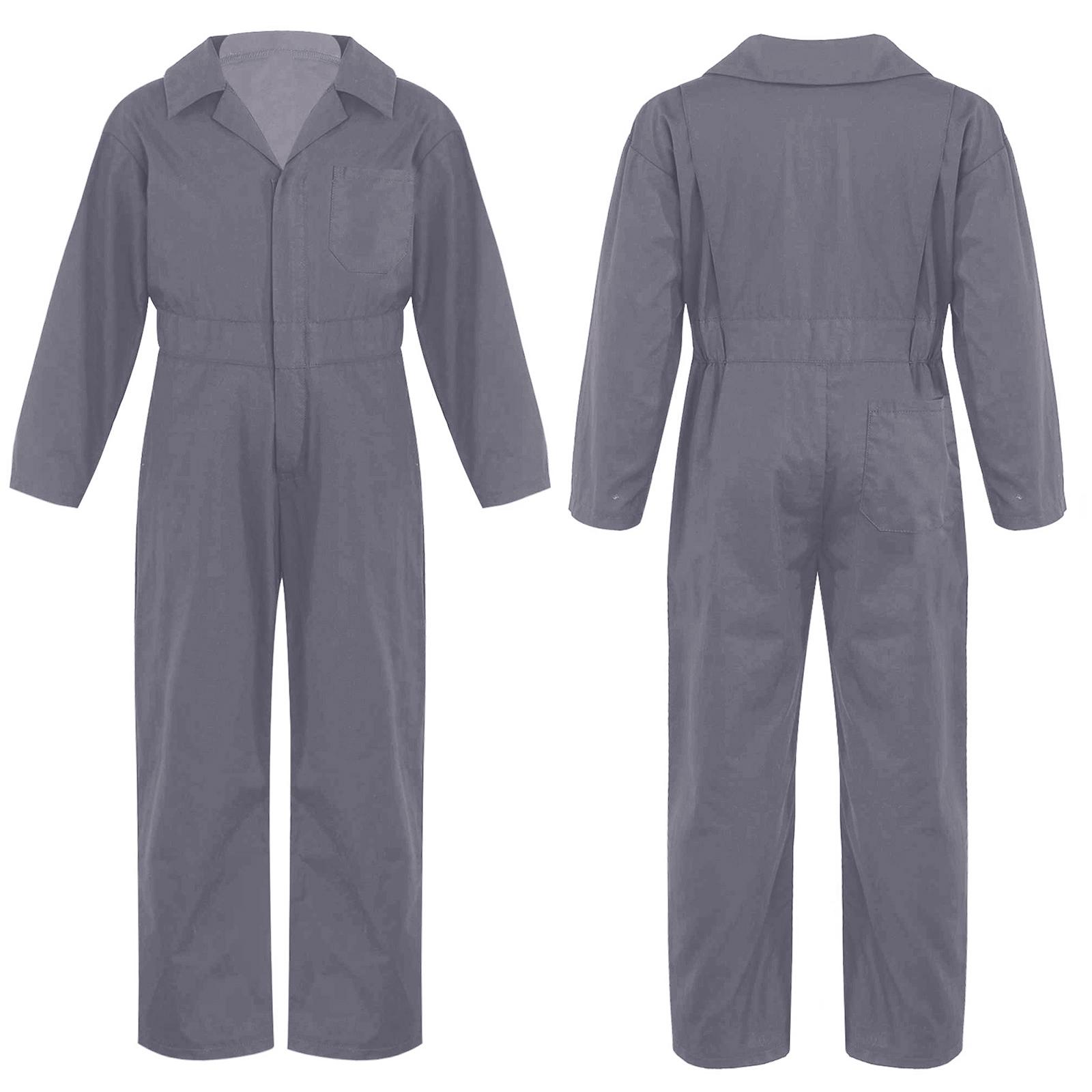 Kinder Jungen Mode Mechaniker Overall Lange Ärmel Reißverschluss Vorne Overall Cosplay Kostüm Overall 9-10 Years grau