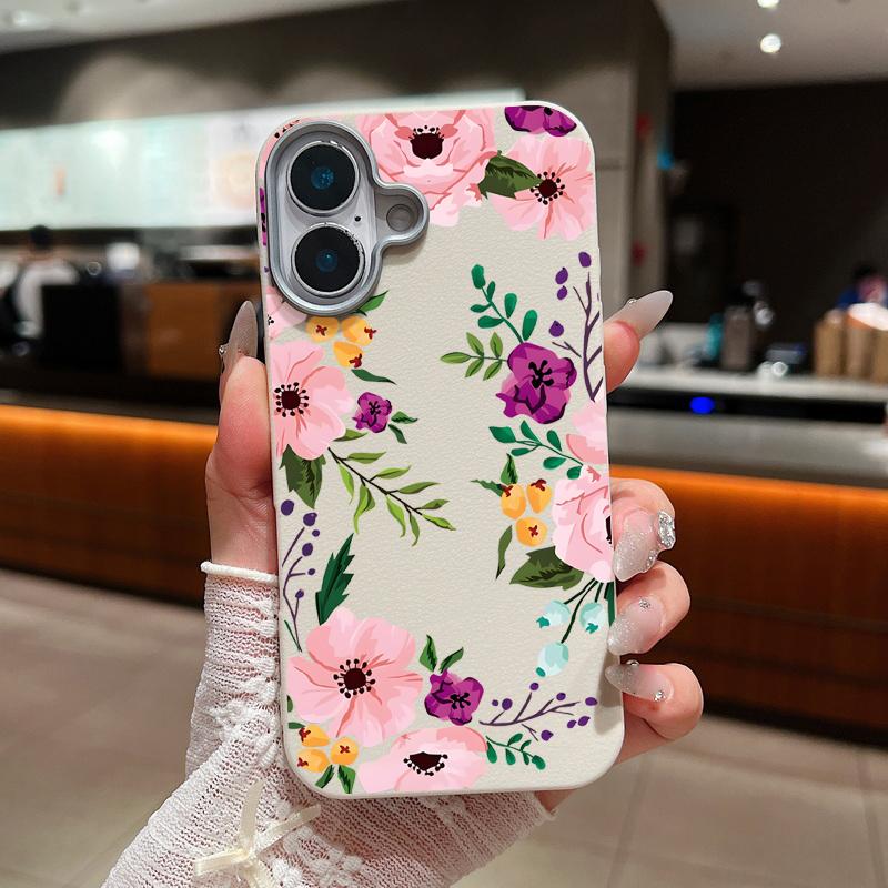 Blumenmuster Ledertextur Weiche TPU-Hülle für iPhone 16 15 14 Pro Max 15 Plus 12 13 Pro Max 11 Blumen Stoßfest Handyhülle iPhone 15 Pro Max