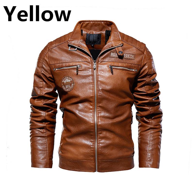 1Pcs Herren Winter Windschutz Leder Jacke Motorrad Jacken Mantel verdicken Mantel M gelb