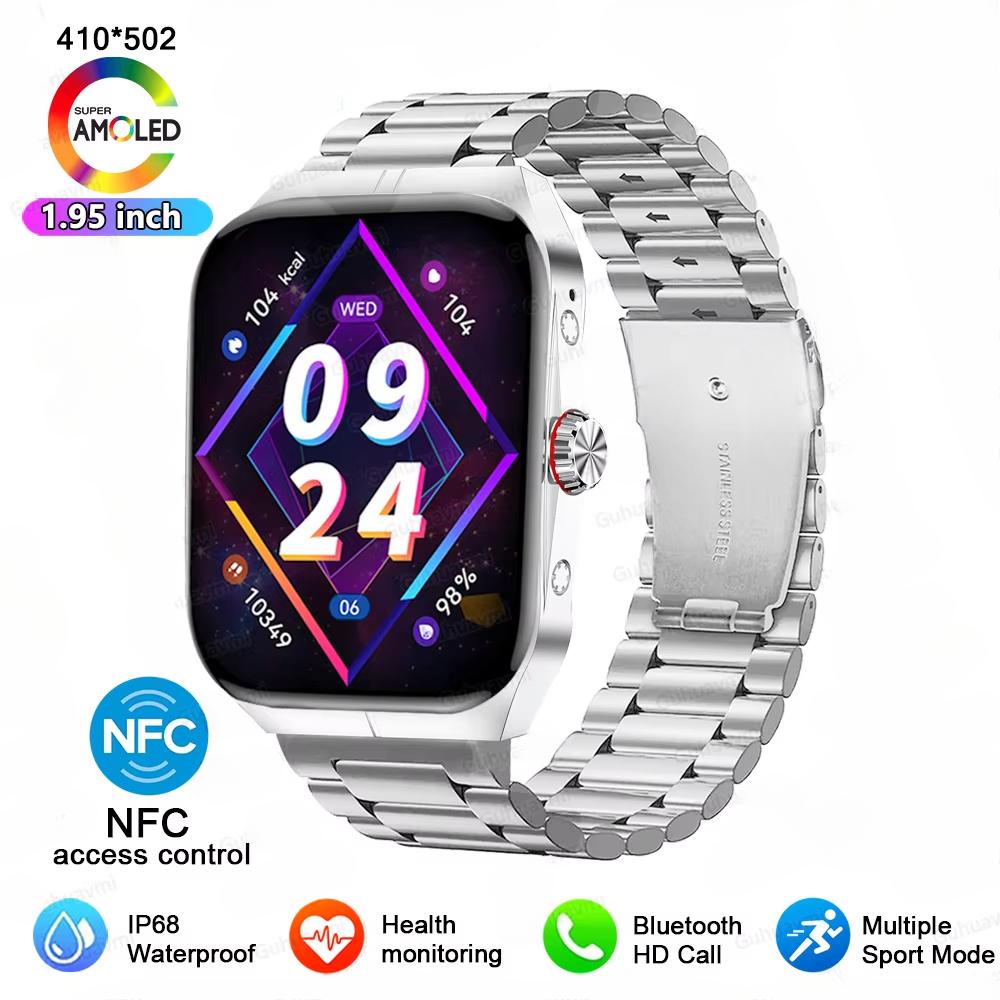 2025 Neue NFC Smartwatch AMOLED Bildschirm Zeigt immer die Zeit Bluetooth Anruf Serie 9 Uhr Benutzerdefiniertes Zifferblatt Herren Sport Gesundheit Damen Smartwatch Steel grau