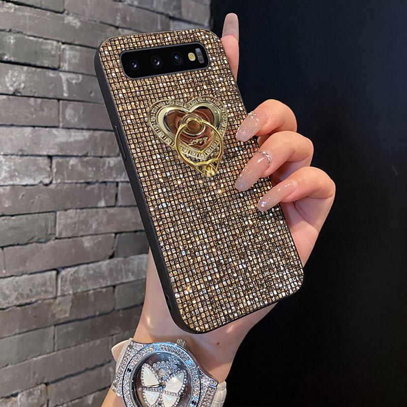 Glänzendes Gittermuster Mode TPU Handyhülle Für Samsung Galaxy S10 4G 5G S10Plus S10Lite Glitzer Herz Halterung Stoßfeste Hülle Galaxy S10+ brown
