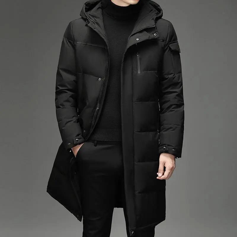 Herrenmode Daunenjacken mit Kapuze Herren Winter Dicke warme wasserdichte Parka Mantel Daunenjacken Langer Parka 5XL XL schwarz