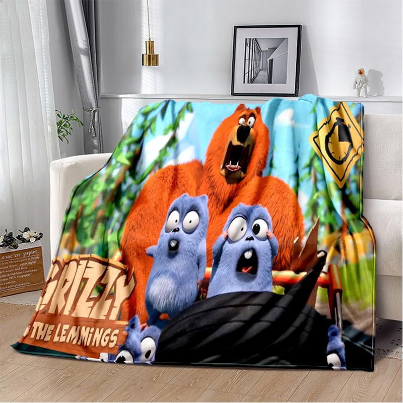 3D-Grizzy und die Lemminge-Cartoon-Decke, weiche Überwurfdecke für Zuhause, Schlafzimmer, Bett, Sofa, Picknick, Reisen, Büro, Decke für Kinder 130cm x 150cm