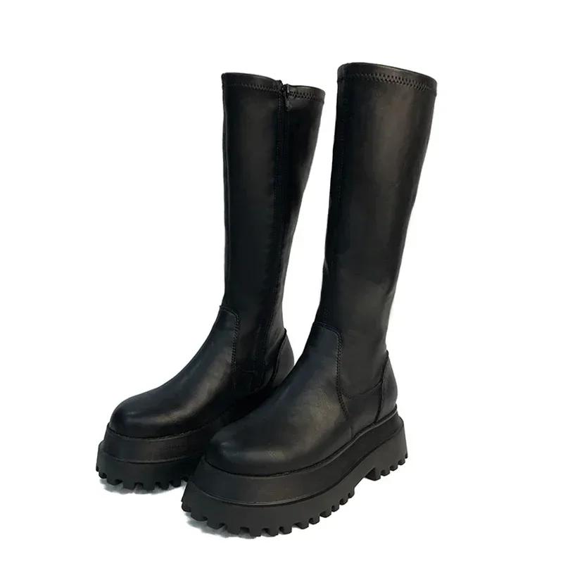 Mode Mode Damenstiefel 2025 Winter Plateauabsätze Lange Stiefel Runde Zehenpartie Reißverschluss Dicke Sohle Damenschuhe Damen Damen Kniehohe Stiefel 39