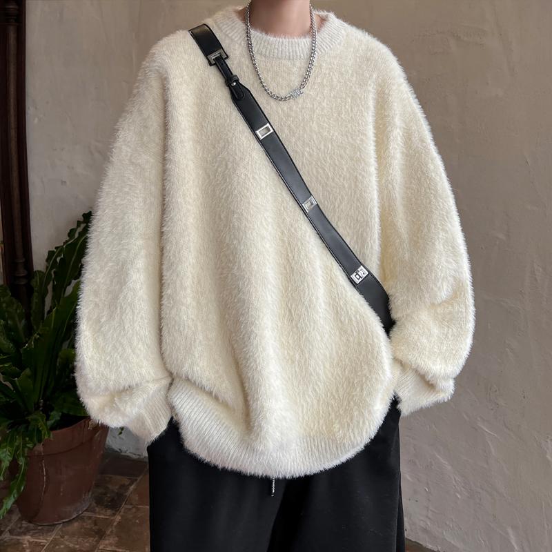 2024 neue Herbst Männer Rundhals Dicken Pullover Männer Reine Nerz Kaschmir Männer Oansatz Pullover Männlichen Gestrickten Pullover Winter Warme jumper 3XL gelb