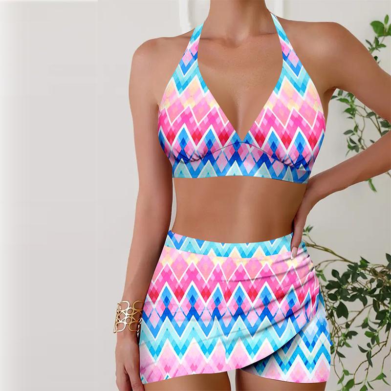 Damen Bademode Tankini 2-teiliger Badeanzug Blätter Urlaub Badeanzüge 4XL rosa