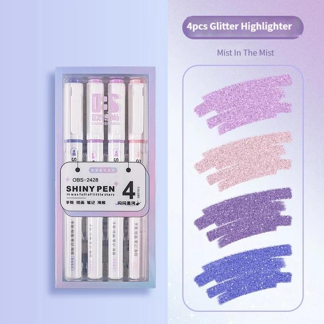 4 Farben/Box Kawaii Glitter Textmarker Pastell Feine Pastell Textmarker Scrapbook Painted Schreibwaren Schulbedarf 4-Piece Set violett