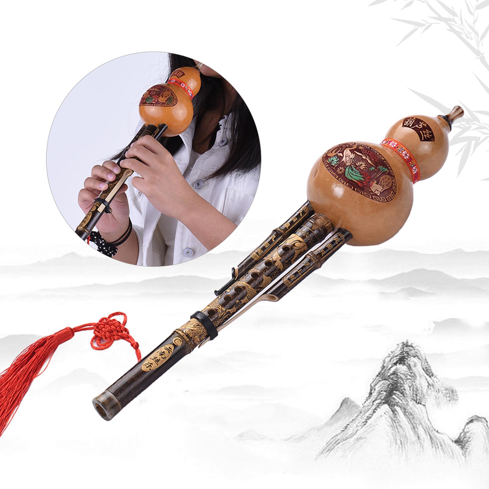 Chinesische handgemachte schwarze Bambus-Hulusi-Kürbis-Kürbis-Flöte, ethnisches Musikinstrument, Tonart C mit