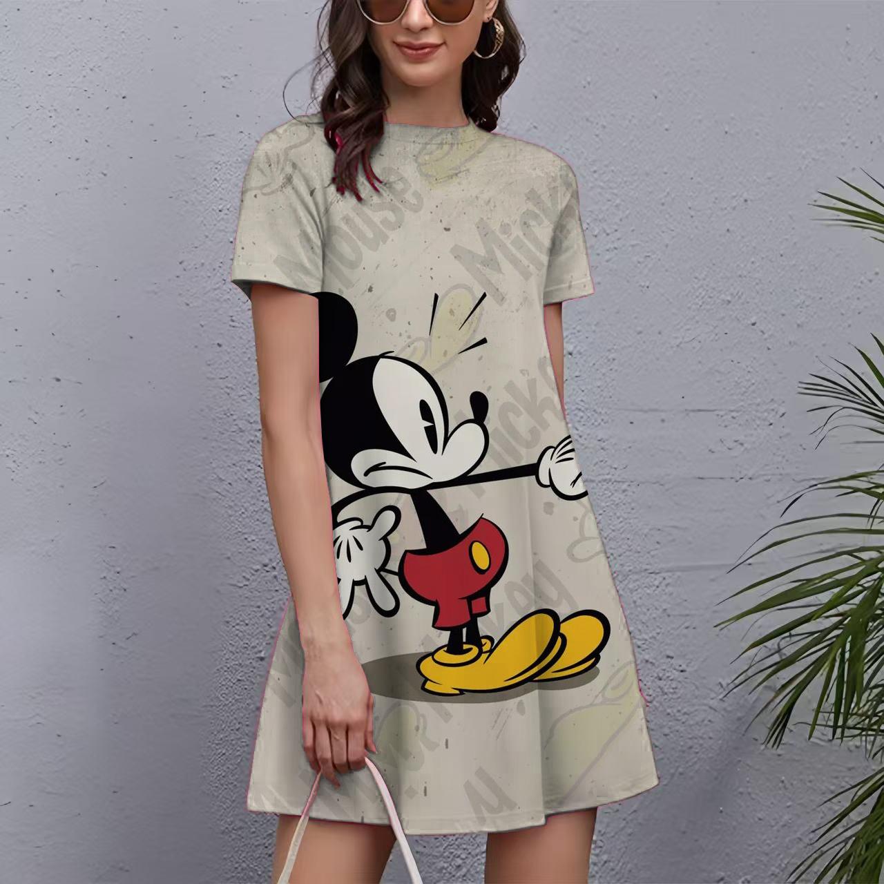 Damenkleider Mickey Maus Print Elegant & Schön Midi-Kleider Große Größen Damen Sommer Einteiler M